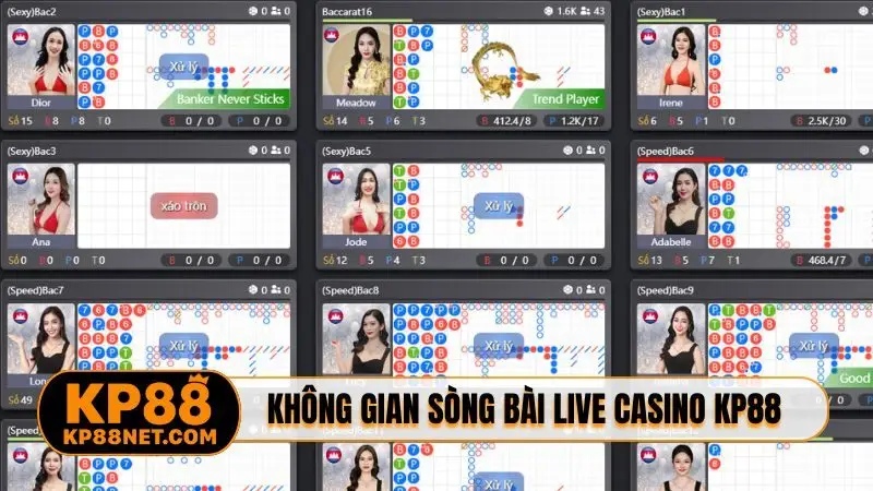 Không gian sòng bài live casino KP88